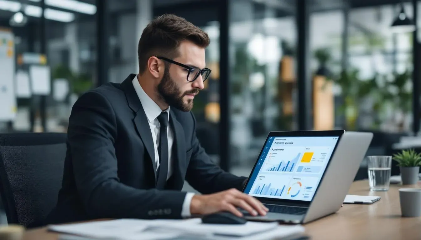 Ein Dashboard für Bewertungsmanagement auf einem Laptop symbolisiert die strukturierte Bearbeitung von Rezensionen.