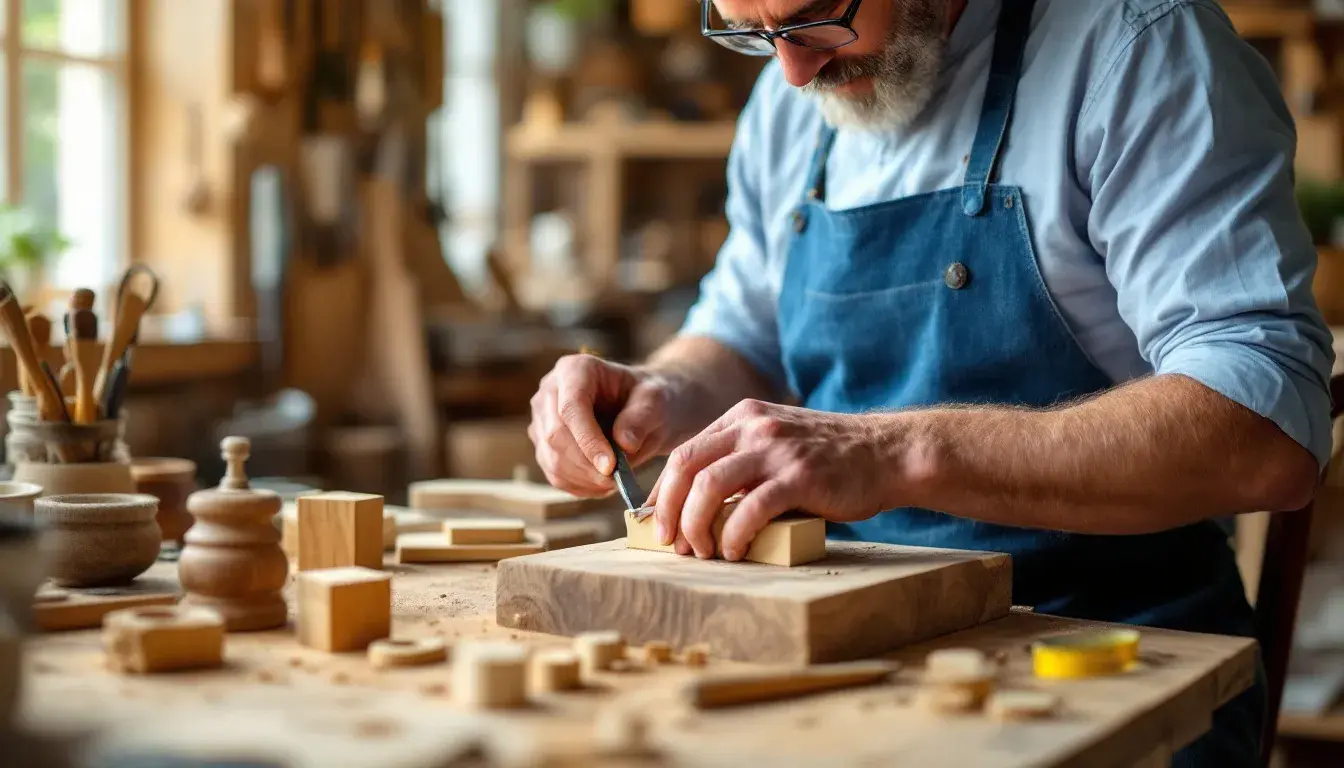 Ein Handwerker arbeitet konzentriert an seinem Projekt, um eine hohe Qualität seiner Dienstleistung zu gewährleisten. Dabei denkt er auch an die Bedeutung von positiven Kundenbewertungen und das Vertrauen, das er bei seinen Kunden aufbauen möchte.
