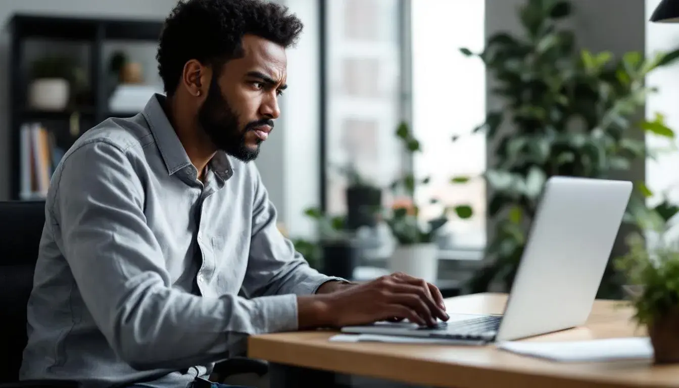 Eine Person sitzt vor einem Computer und verfasst eine Google-Bewertung auf dem Monitor, während sie ihre Erfahrungen mit einem Unternehmen teilt. Der Bildschirm zeigt die Eingabemaske für die Rezension, in der sie Sterne und Kommentare eingibt.